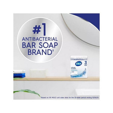 Dial, Refresh And Renew Antibacterial Deodorant Bar Soap White, 3 X 4 Oz bars Dial