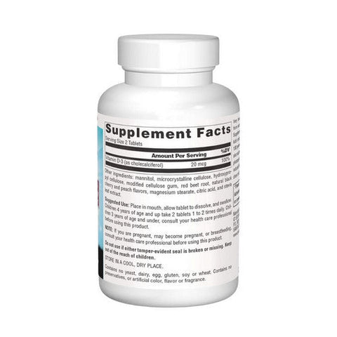 Source Naturals, Kids D-3 Fast Melt, 400 IU, Black Cherry 200 Tabs Source Naturals