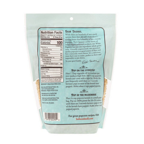 Bobs Red Mill, Whole White Popcorn, 30 Oz Bobs Red Mill