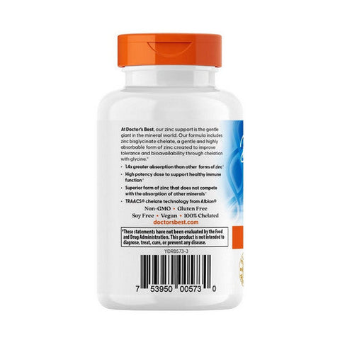Doctors Best, High Absorption Zinc Bisglycinate 100% Chelated, 50 mg, 90 Veggie Caps Doctors Best