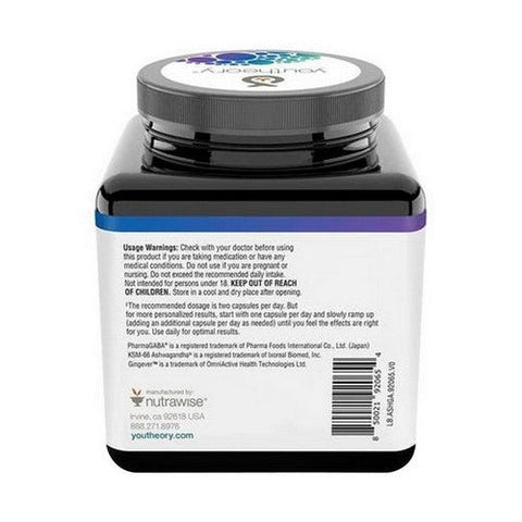 Youtheory, Ashwagandha + GABA, 60 Vegetarian Capsules Youtheory