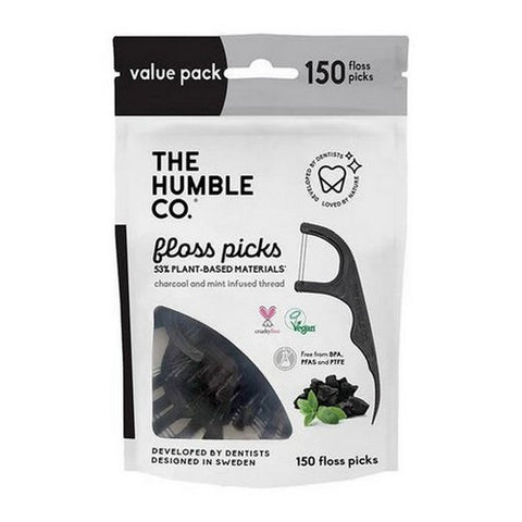 Dental Floss Picks Charcoal 150 Count by The Humble Co