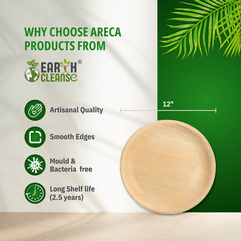 Earth Cleanse, Areca Palm Leaf Round Plates 12-Inch, Pack of 25