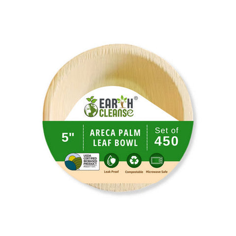 Earth Cleanse, Areca Palm Leaf Round Bowls 5-Inch, Pack of 450