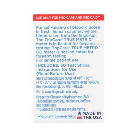 TopCare, True Metrix Self Monitoring Blood Glucose Test Strips, 50 Count TopCare