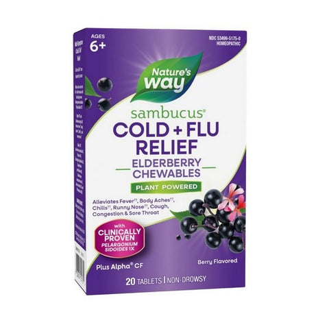 Sambucus Cold Plus Flu Relief Elderberry Chewables 20 Tabs by Nature's Way