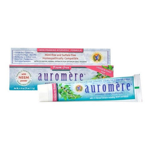 Auromere, Ayurvedic Herbal Toothpaste Non Foaming Cardamom-Fennel, Non-foaming Sls Free 4.16 Oz