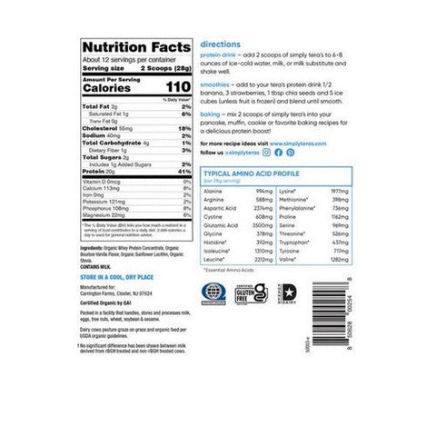 Simply Tera's, Organic Whey Protein Bourbon Vanilla, 12 Oz Simply Tera's