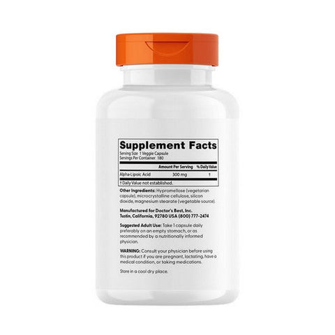 Doctors Best, Alpha-Lipoic Acid 300, 300 mg, 180 Veggie Caps Doctors Best